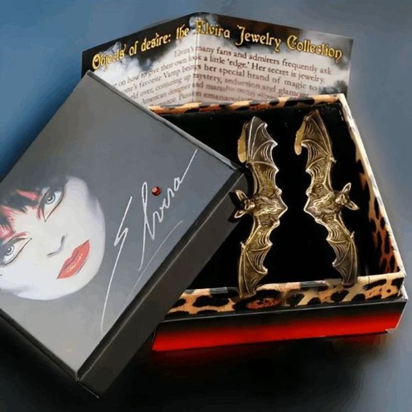 Gold Bat Vampire Hoop Dangle Earrings - Picture 2 of 3